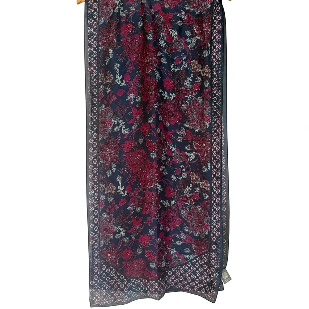 Vince Camuto Boho Floral Geometric Scarf Womens Navy Burgundy Hair‎ Wrap  Chic